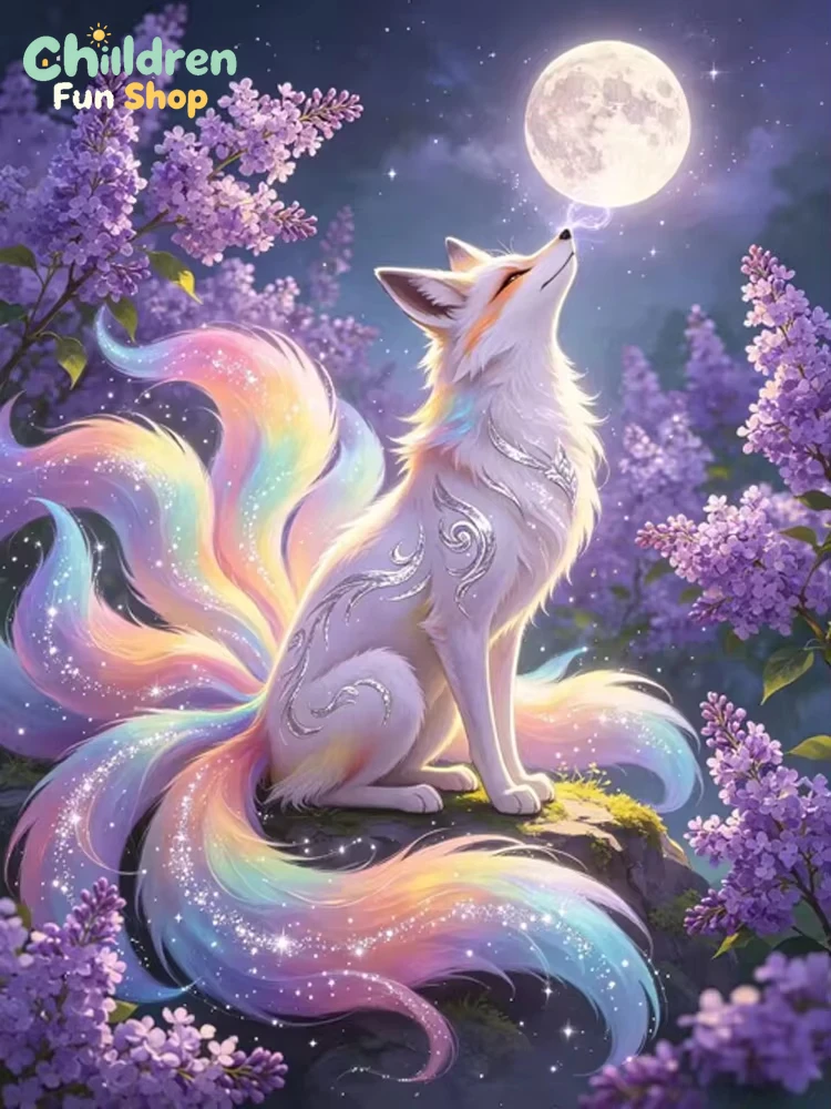 Resin Art Wallpaper - Gökkuşağı Işıltılı Dokuz Kuyruklu Tilki Lavanta